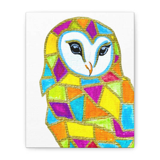 Spirit Animal Collection - Colorful Mosaic Barn Owl — Stretched Canvas Print Wall Art
