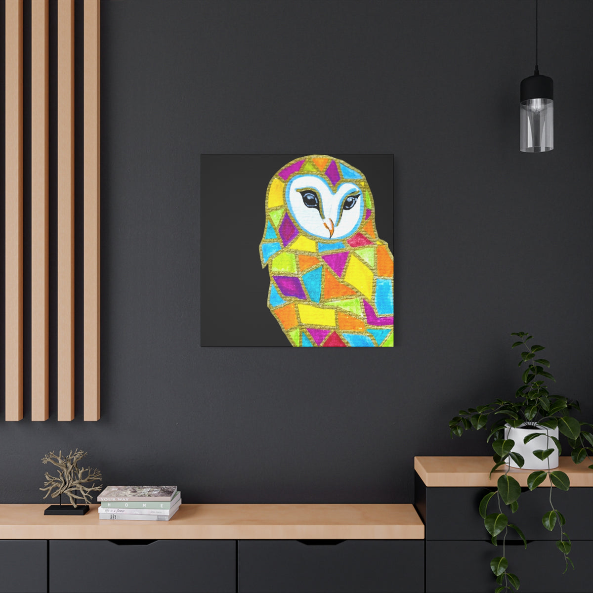 Spirit Animal Collection - Colorful Mosaic Barn Owl — Stretched Canvas Print Wall Art
