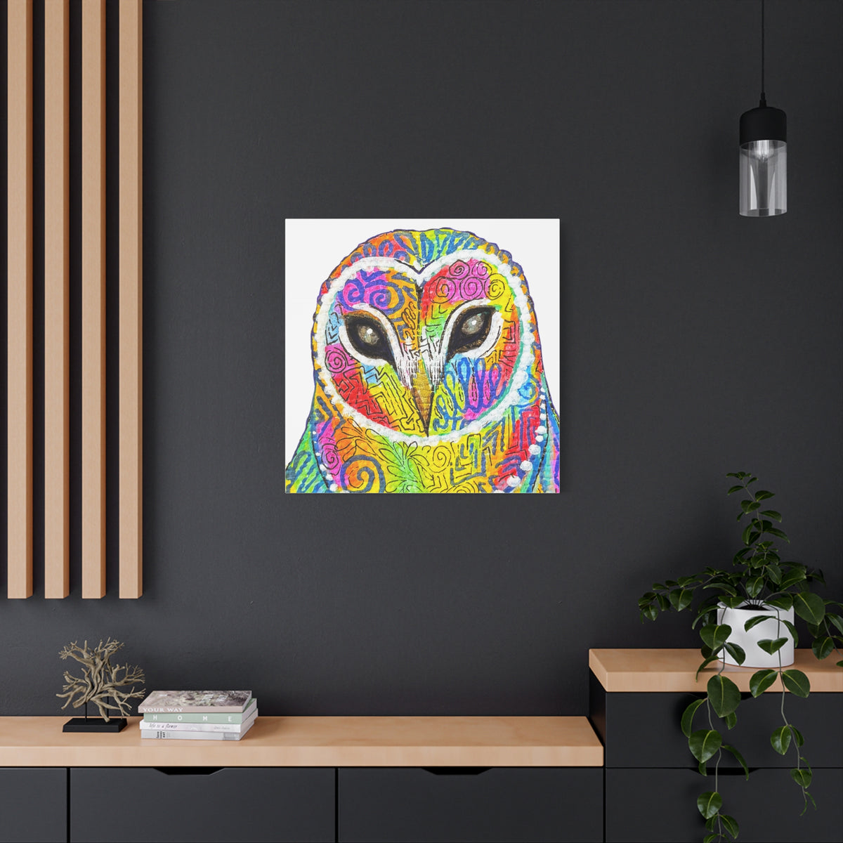 Spirit Animal Collection - Colorful Psychedelic Owl — Stretched Canvas Print Wall Art