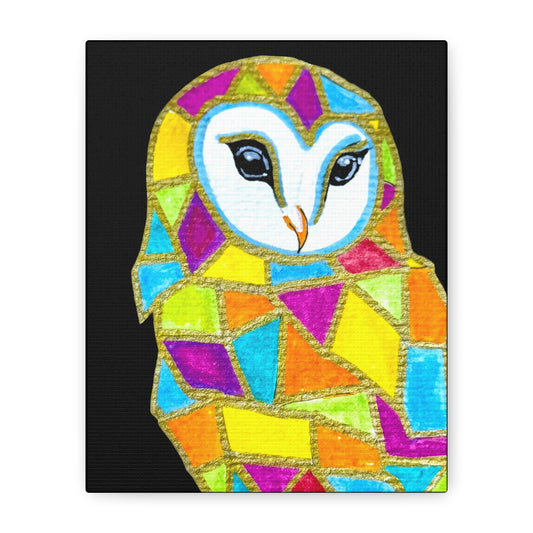 Spirit Animal Collection - Colorful Mosaic Barn Owl — Stretched Canvas Print Wall Art