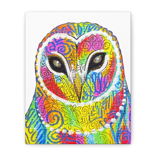 Spirit Animal Collection - Colorful Psychedelic Owl — Stretched Canvas Print Wall Art