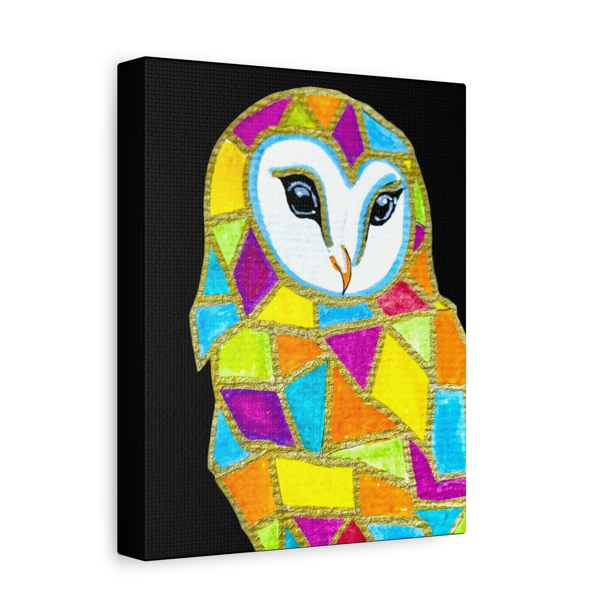 Spirit Animal Collection - Colorful Mosaic Barn Owl  — Stretched Canvas Print Wall Art