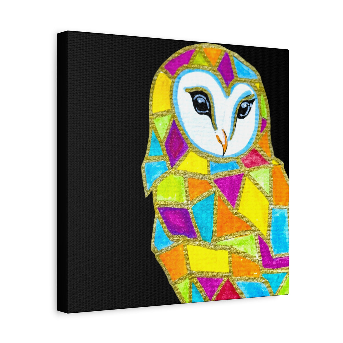 Spirit Animal Collection - Colorful Mosaic Barn Owl  — Stretched Canvas Print Wall Art