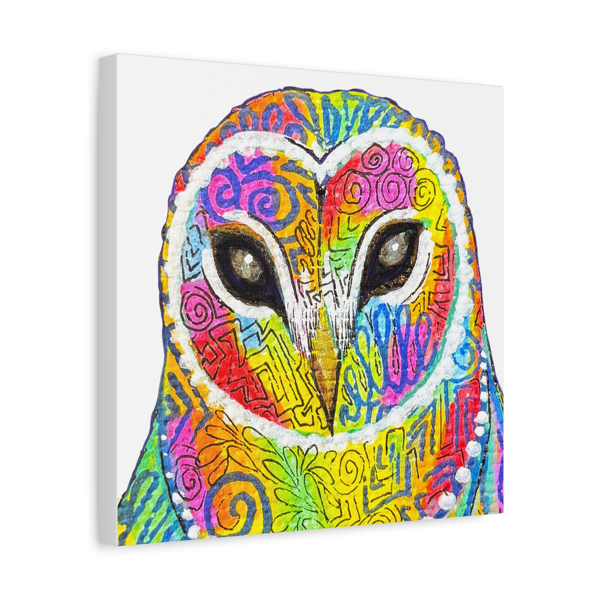 Spirit Animal Collection - Colorful Psychedelic Owl  — Stretched Canvas Print Wall Art