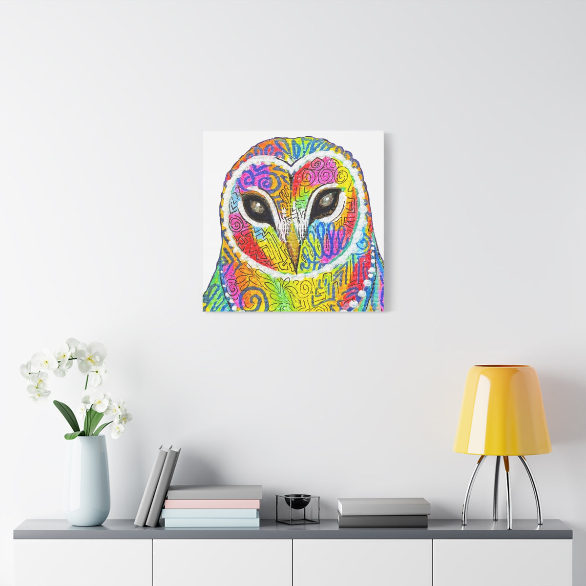 Spirit Animal Collection - Colorful Psychedelic Owl  — Stretched Canvas Print Wall Art