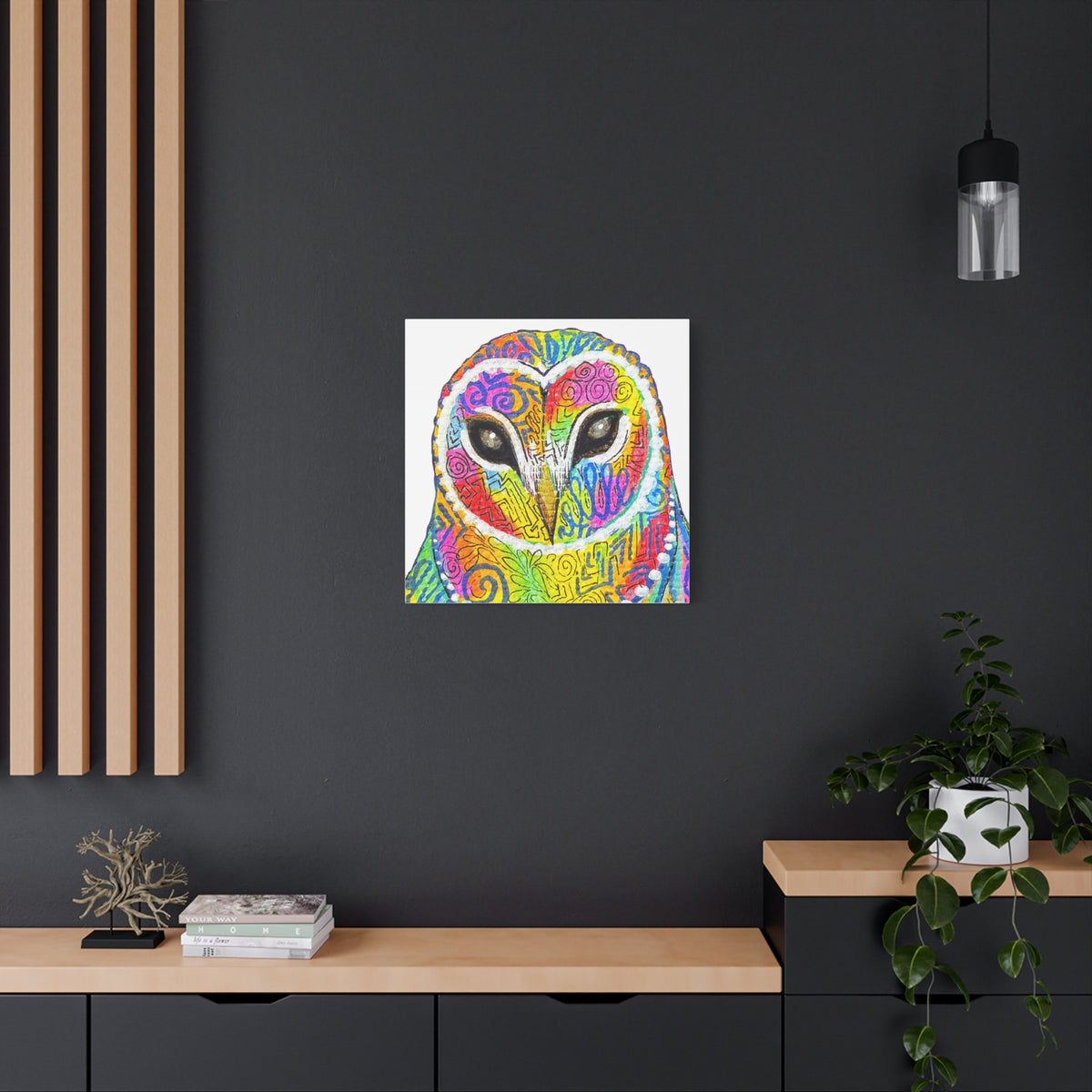Spirit Animal Collection - Colorful Psychedelic Owl  — Stretched Canvas Print Wall Art