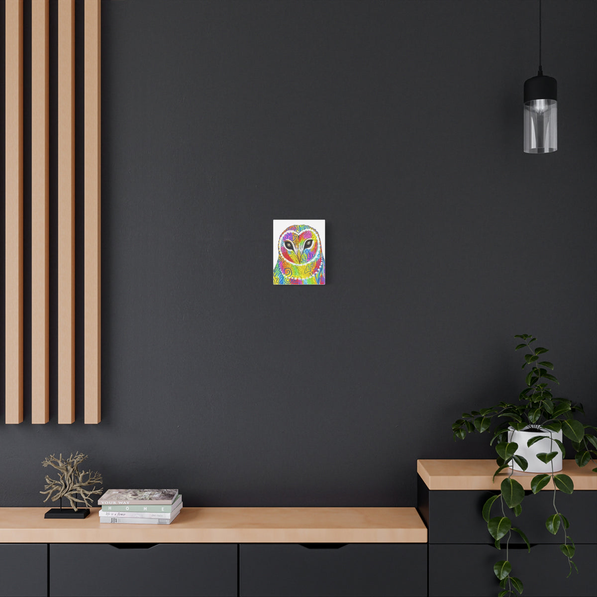 Spirit Animal Collection - Colorful Psychedelic Owl  — Stretched Canvas Print Wall Art