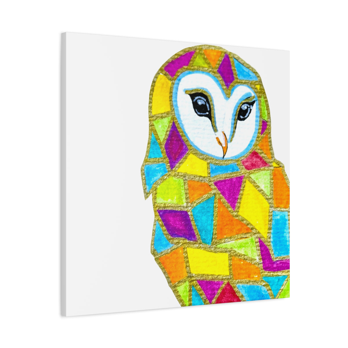 Spirit Animal Collection - Colorful Mosaic Barn Owl  — Stretched Canvas Print Wall Art