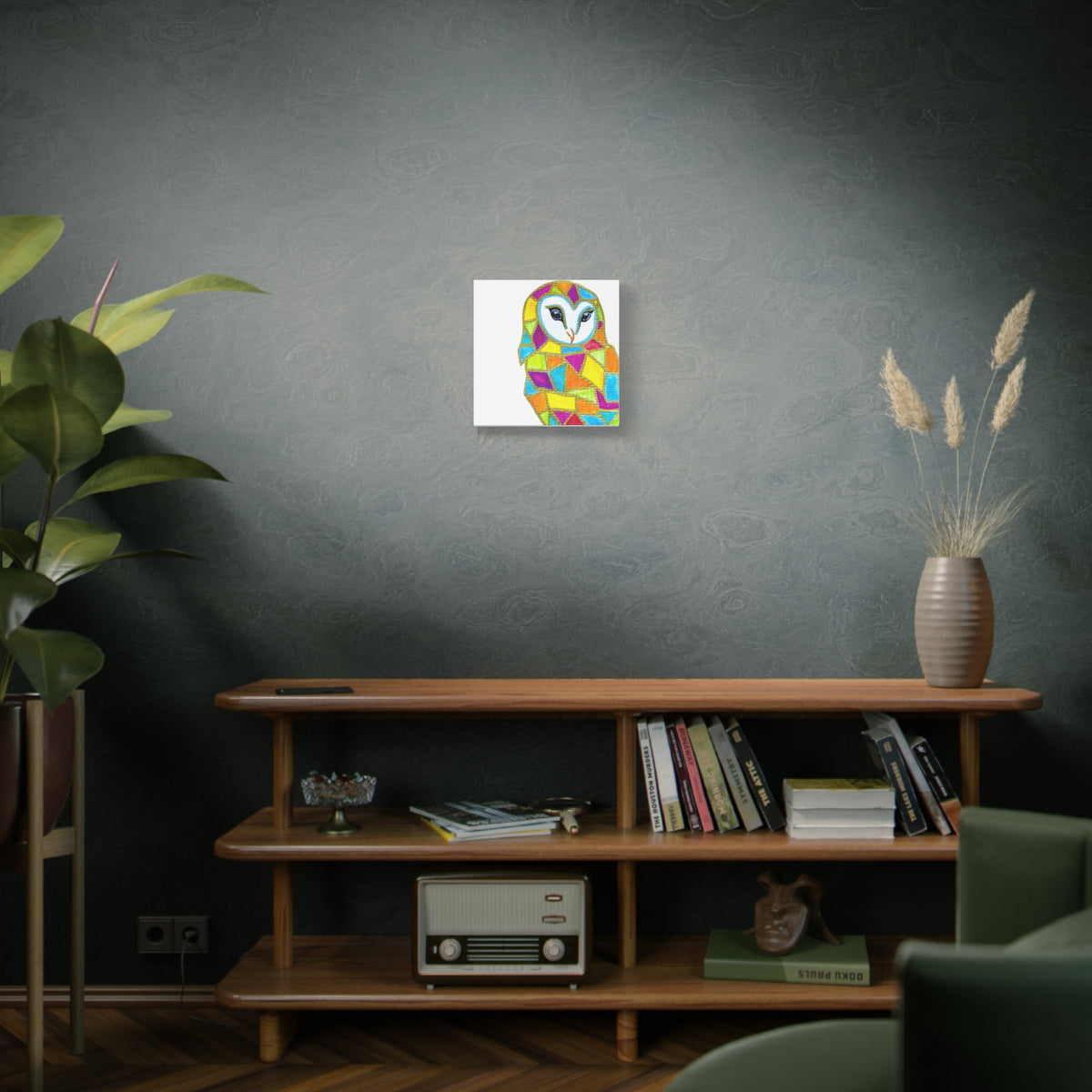 Spirit Animal Collection - Colorful Mosaic Barn Owl  — Stretched Canvas Print Wall Art