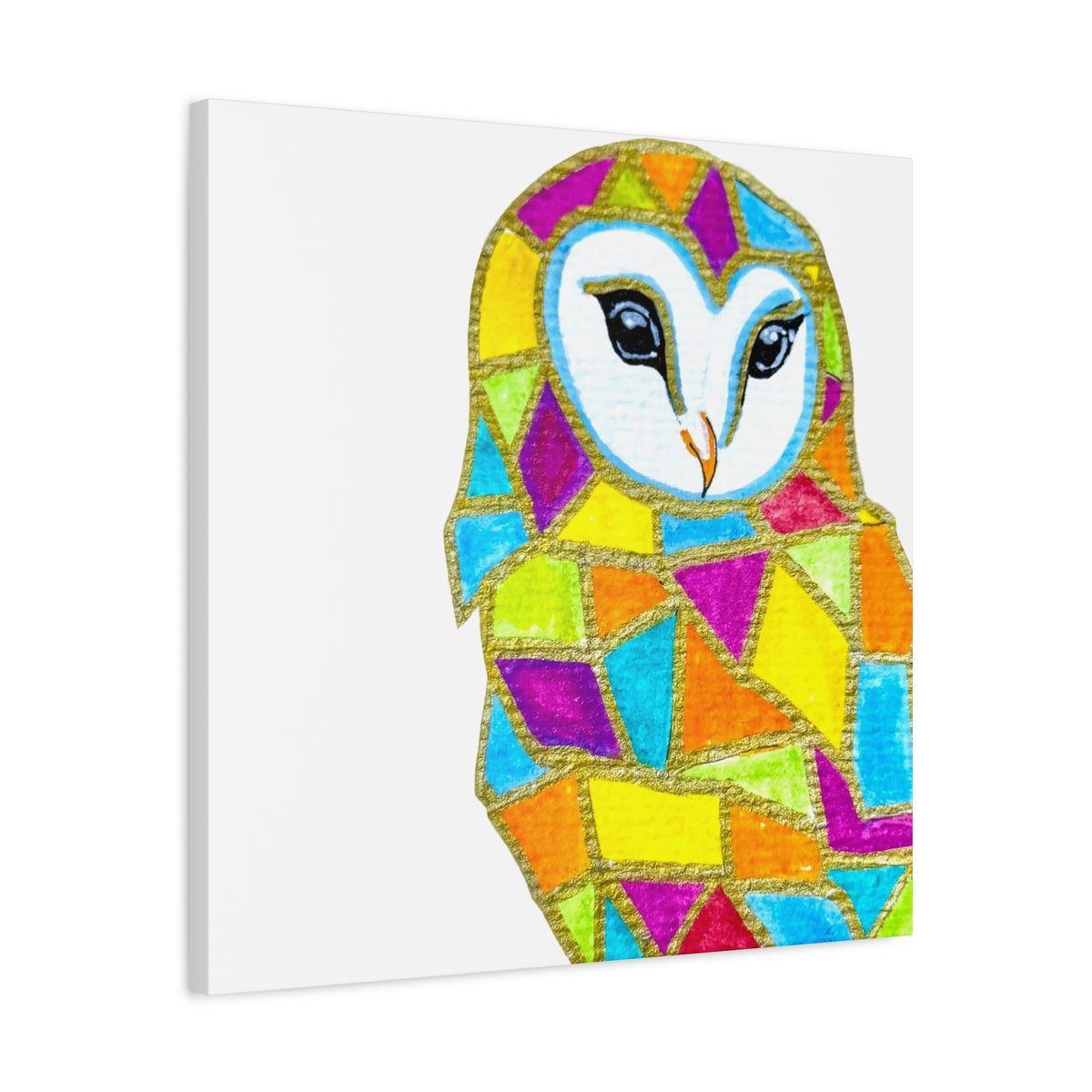 Spirit Animal Collection - Colorful Mosaic Barn Owl  — Stretched Canvas Print Wall Art