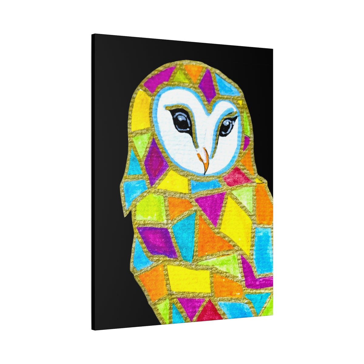 Spirit Animal Collection - Colorful Mosaic Barn Owl  — Stretched Canvas Print Wall Art