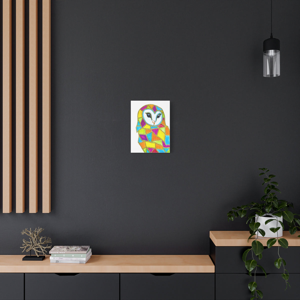 Spirit Animal Collection - Colorful Mosaic Barn Owl  — Stretched Canvas Print Wall Art
