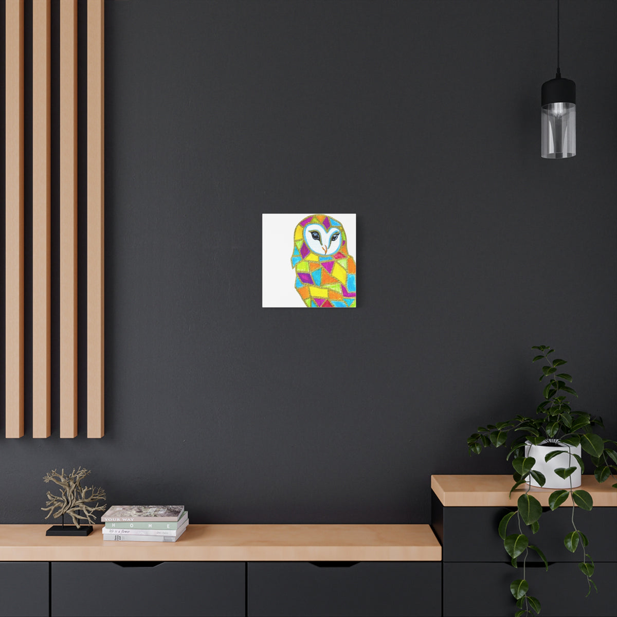 Spirit Animal Collection - Colorful Mosaic Barn Owl  — Stretched Canvas Print Wall Art