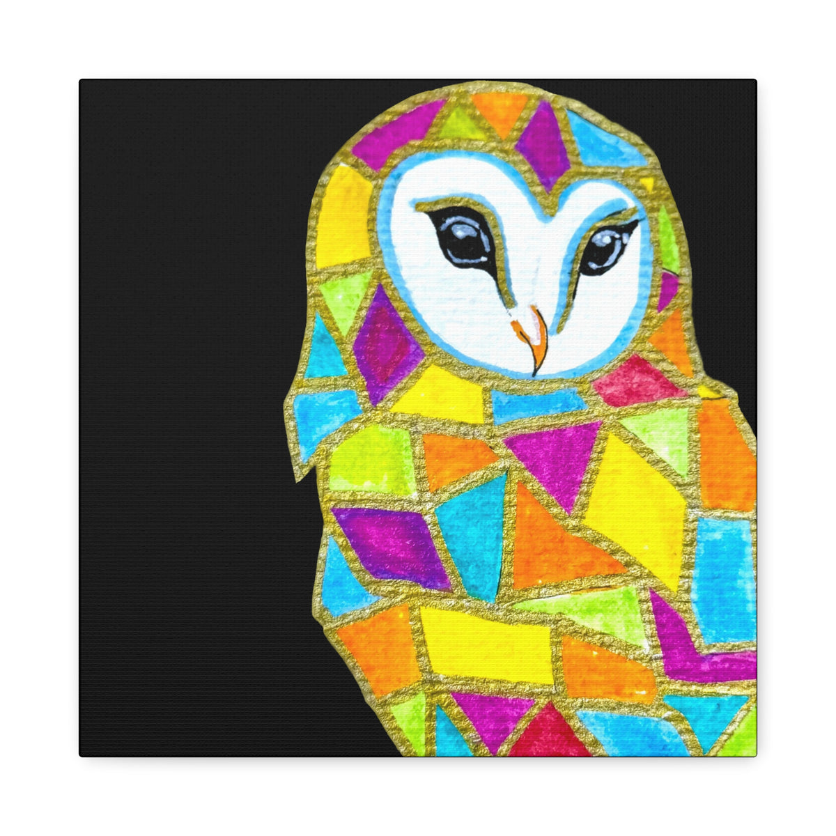 Spirit Animal Collection - Colorful Mosaic Barn Owl  — Stretched Canvas Print Wall Art