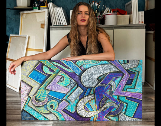 Original Acrylic Painting – Serpent's Maze, Canvas 100x50